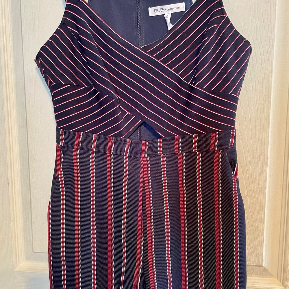 COPY - BCBG Dressy Tank Vertical Striped Jumpsuit with Front Cutout